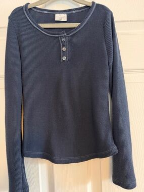 abercrombie kids Navy Blue Waffle Henley Long Sleeve Top